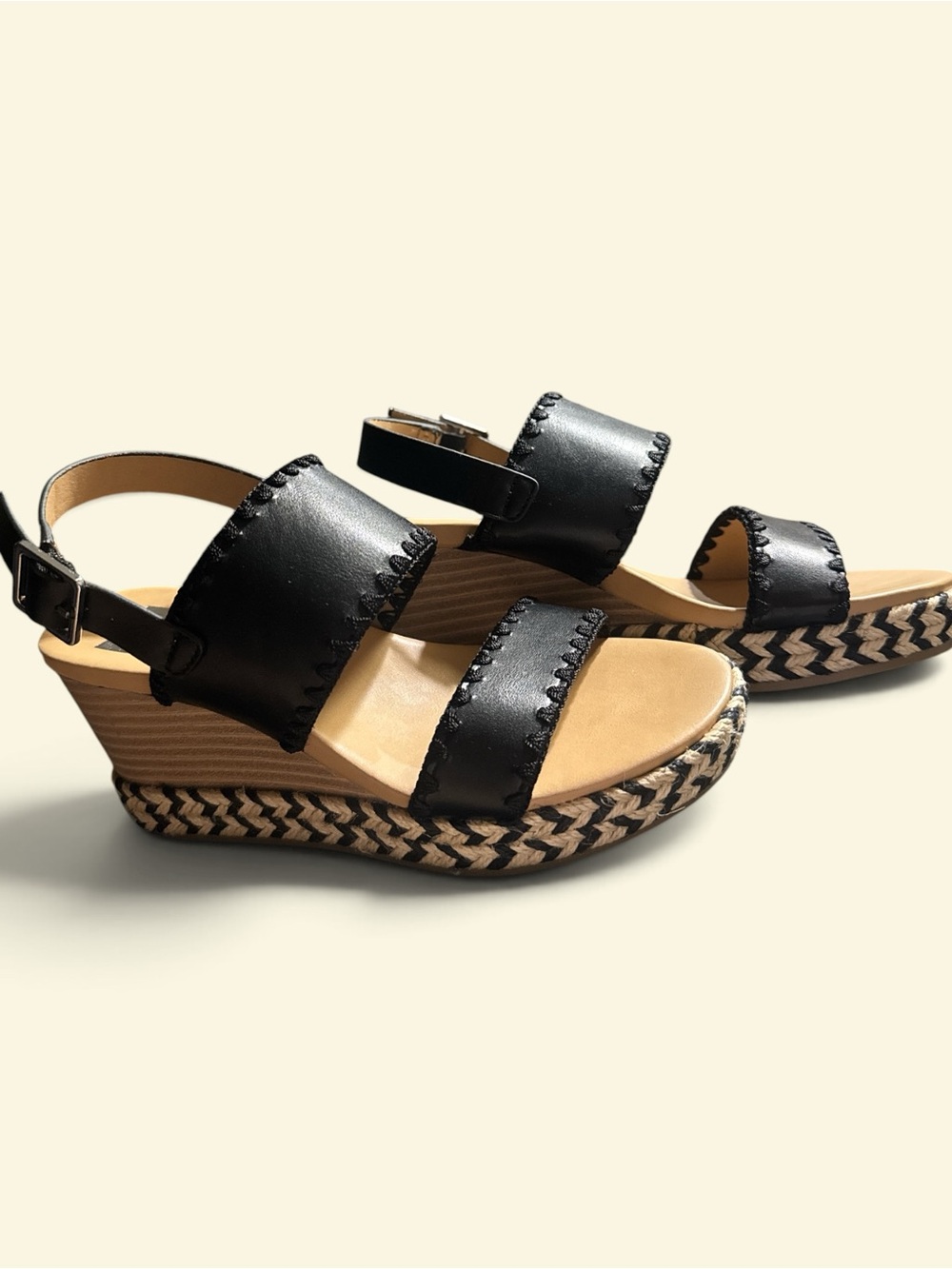 NWOT Dolce Vita Women's Black Wedge Sandals with Braided Platform SZ 6
